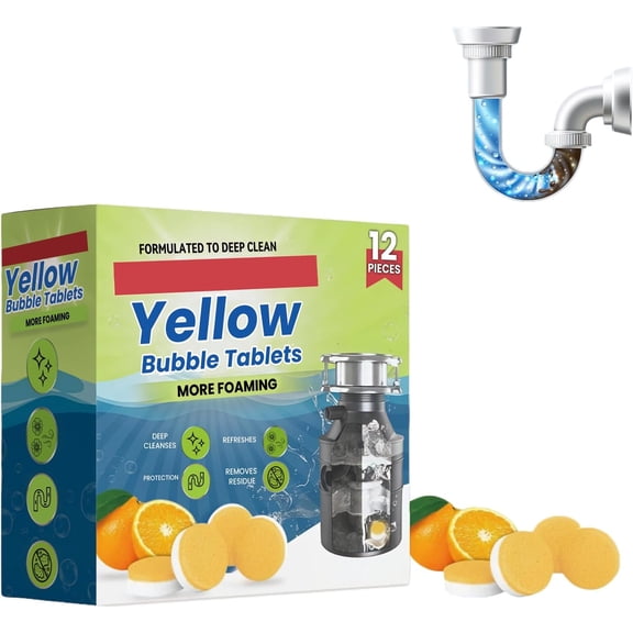 Lemonblast Drain Cleaner Tablets, Yellow Bubble Tablets  Blockage Remover, Foaming Bubble Tablet, Sink Pipe Cleaning Tablet for Deep Clean Pipes & Kitchen Drain(1box)