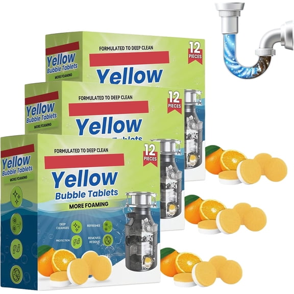 Lemonblast Drain Cleaner Tablets, Yellow Bubble Tablets  Blockage Remover, Foaming Bubble Tablet, Sink Pipe Cleaning Tablet for Deep Clean Pipes & Kitchen Drain(3box)