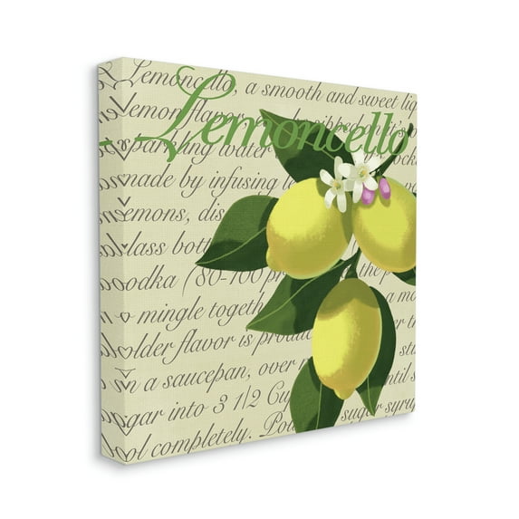 Lemoncello Text Blooming Floral Lemon Branch Traditional Script Food & Beverage Gallery-Wrapped Canvas Print Wall Art, 17x17