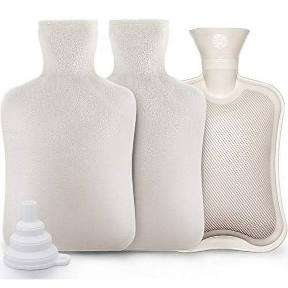 Lemonfilter Hot Water Bottle with Soft Cover (2 Liter), Classic Rubber Hot Water Bag for Pain Relief, Neck and Shoulders, Feet Warmer, Menstrual Cramps, Hot and Cold Therapy Beige