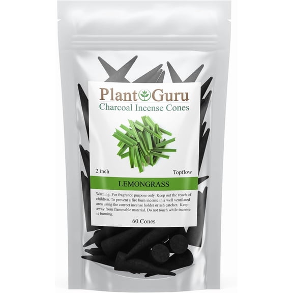 Lemongrass Charcoal Incense Cones 2" TOPFLOW - 60 Pack - Natural Scented Cones Handmade Hand Dipped