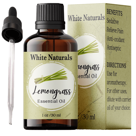 Lemongrass Essential Oil, 100% Pure and Natural Undiluted Premium Therapeutic Grade Oil for Diffuser, Aromatherapy, Skin, Face & Hair by White Naturals