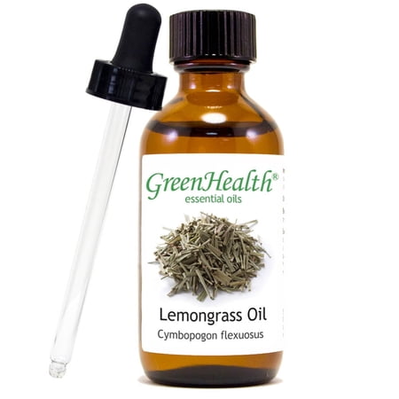 Lemongrass Essential Oil - 2 fl oz (59 ml) Glass Bottle w/ Cap & Additional Glass Dropper - 100% Pure Essential Oil by GreenHealth
