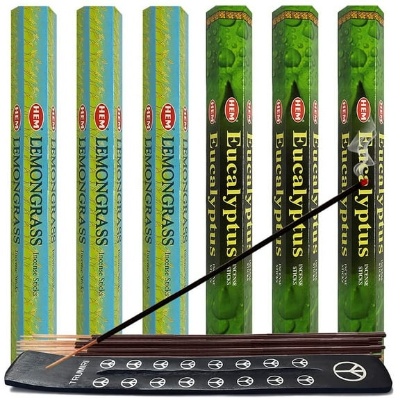 Lemongrass & Eucalyptus Incense Sticks & Holder Bundle Variety Pack From Hem Trumiri Insense Insence