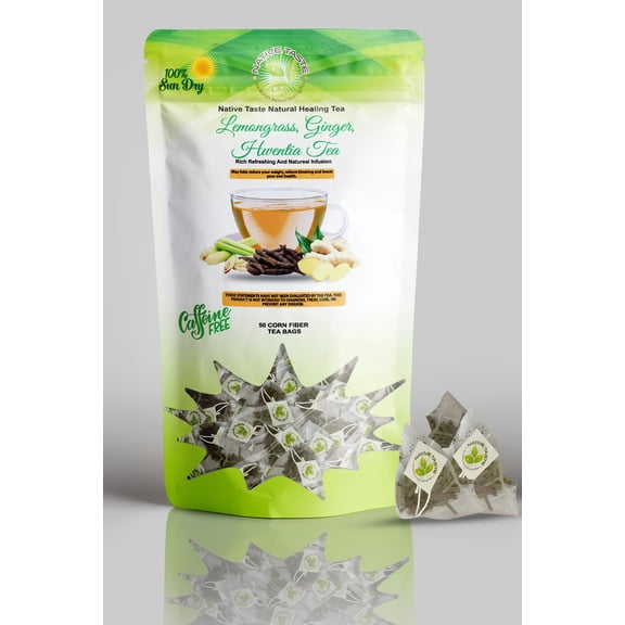 Lemongrass Ginger Hwentia Tea - 50 Pyramid Corn Fiber Teabags- 100% Sun Dry Cut and Sift Tea Leaves in Pyramid Teabags- 100% Natural Taste and Organic