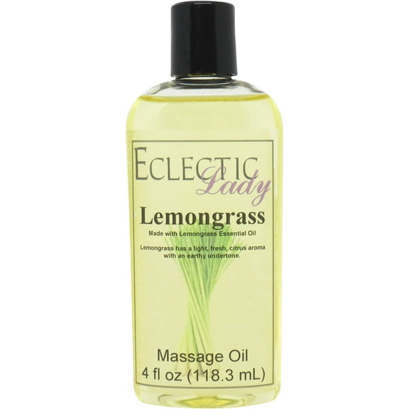 Lemongrass Massage Oil by Eclectic Lady, 4 oz, Sweet Almond Oil and Jojoba Oil