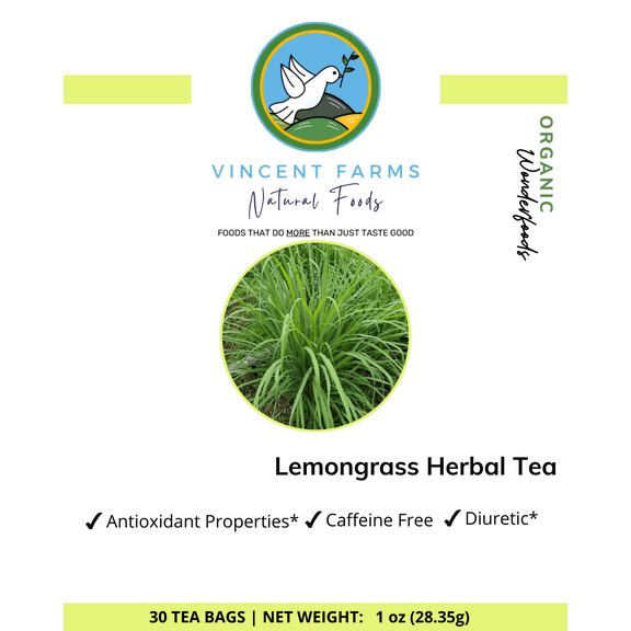 Lemongrass Premium Herbal Tea, Antioxidants, All Natural Diuretic, Lemon Flavor - 30 Bags
