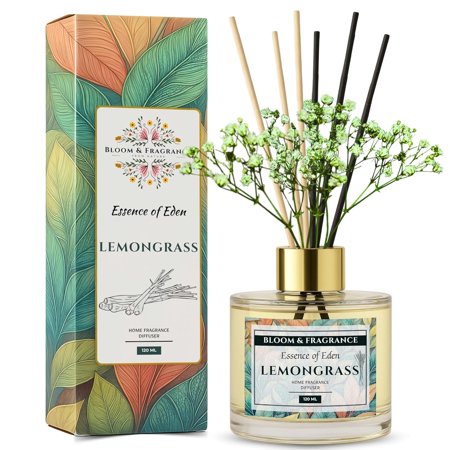 Lemongrass Reed Diffuser120ml| Free 6 Fiber Reed Sticks | Stress Relief & Aromatherapy | Long-Lasting Refreshing Air Freshener for Home, Office, Workspace, Bedroom