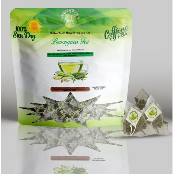 Lemongrass Tea - 20 Pyramid Corn Fiber Teabags- 100% Sun Dry Cut and Sift Tea Leaves in Pyramid Teabags- 100% Natural Taste and Organic