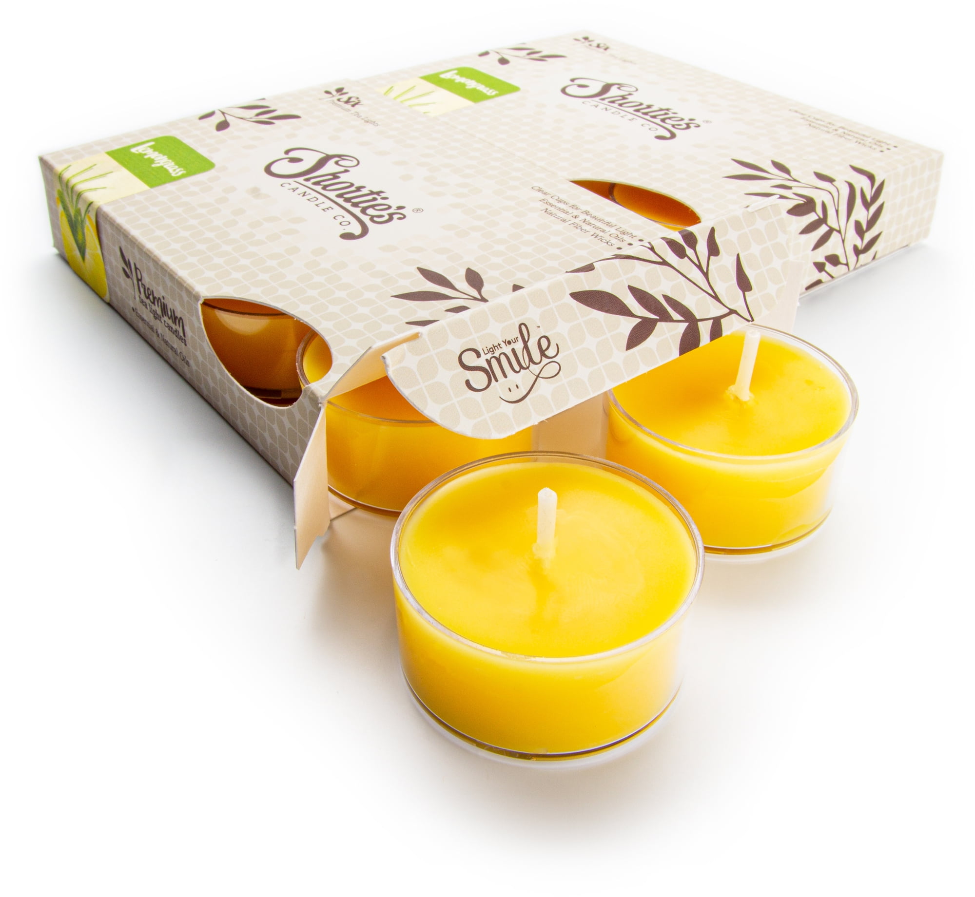 Lemongrass Tealight Candles Multi Pack - 12 Yellow Premium Scented Tea Lights - Natural Oils - Shortie's Candle Company