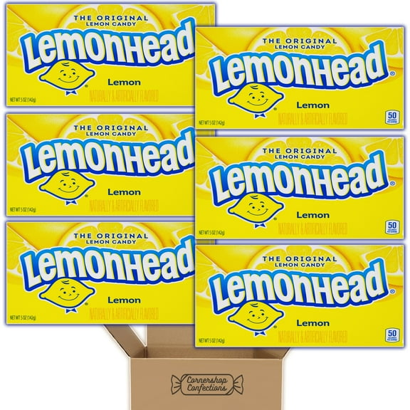 Lemonhead Movie Theater Box Candy Bundle Pack - 6 Individually Sealed 5 Ounce Boxes - The Original Lemon Candy - For On The Go Snacks, Lunches, Movie Nights in Cornershop Confections Pack