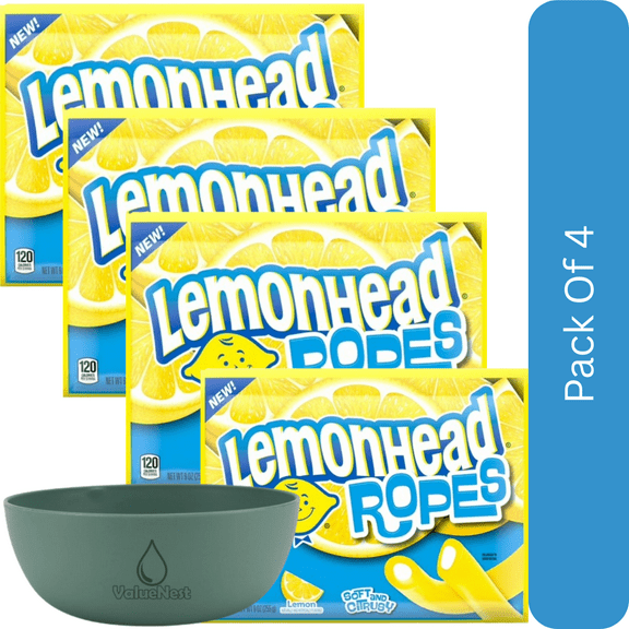 Lemonhead Ropes, Candy, Lemon, Tart and Citrusy, Soft and Chewy, 9 oz Bag-4pk, With Olive Green Bowl By ValueNest
