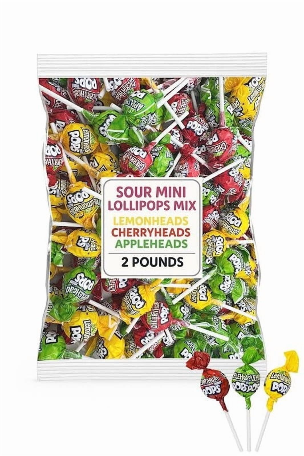 Lemonhead Sour Mini Pops Mix - Fruithead Lollipops - 2 LB (74 Pops