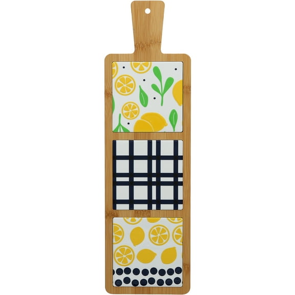 Pavilion Gift Company Lemons 16.5" Bamboo and Ceramic Tile Trivet