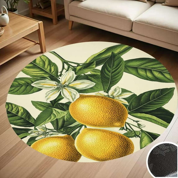 Lemons And Blossoms Illustration Round Carpet Living Room Bedroom Home Decoration Coffee Table Mat Lounge Rug Chair Mats