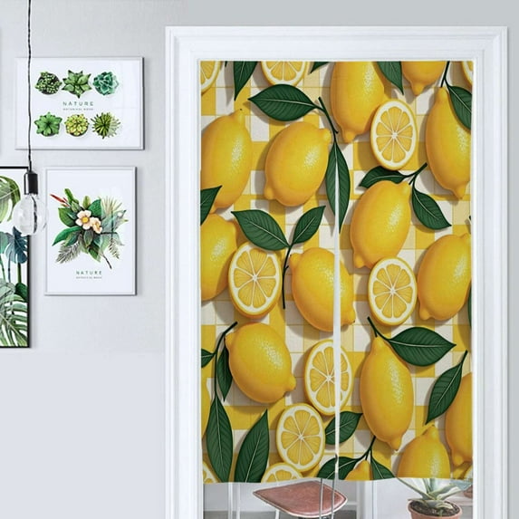 Lemons And Leaves Pattern Door Curtain Nordic Living Room DoorCurtain Porch Partition Curtain Kitchen Rative Half Curtain