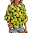 thumbnail image 1 of Lemons And Limes On Checkered Background Women's V-Neck Blouse With 3/4 Ruffled Bell Sleeves Casual Top Ladies Blouses, 1 of 7