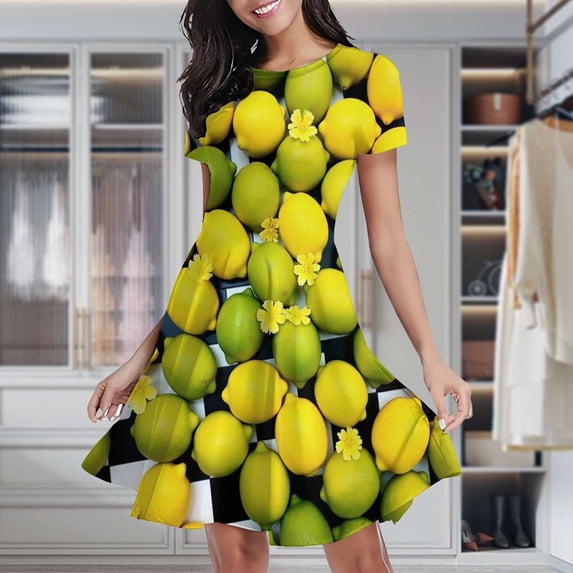 Lemons And Limes Pattern Women's Classic Swing Skater Dress Casual Work Party Cocktail Dresses