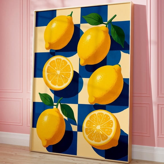 Lemons Art Print, Blue Poster, Preppy Citrus Fruit Wall Art, Food Home Decor, Kitchen Wall Decor, Cute Lemon Print, Summer Vibes UNFRAMED PAPER POSTER, Home Decor, Vintage Gift, Living Room Dercor