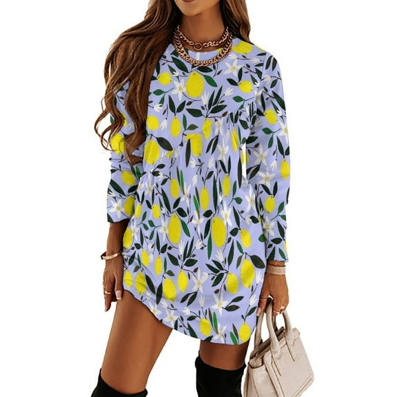 Lemons Blue Loose Dress Evening Dress Summer Dresses for Women Luxury Dress Long Sleeved Dress