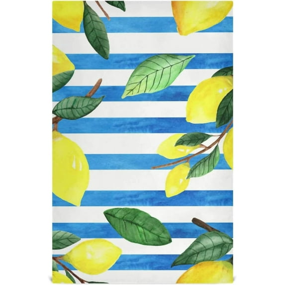 Lemons Blue White Striped Tea Towels Set of 6 Watercolor Kitchen Dish Cloth with Hanging Loop, 18"x28"Lint-Free Absorbent Towel for Kitchen Drying Wiping and Cleaning
