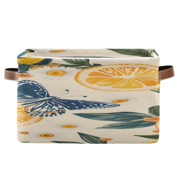 Lemons Butterflies Leaves Daisies Square Storage Bins with Handles Collapsible Containing Box 1 Pack