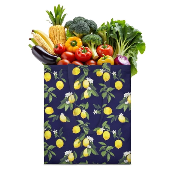 Lemons Canvas Tote Bag Summer Yellow Fruit Vintage Retro Floral Cute Modern Pattern Print Design Lightweight Reusable Foldable Eco-Friendly Shopping Tote