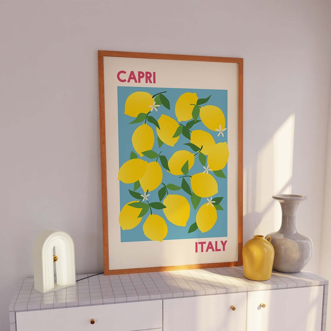 Lemons Capri Italy Poster Lemon Fruit Market Wall Art Blue And Yellow ...