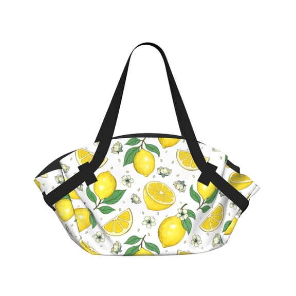 Lemons Circular Beach Blanket Picnic Mat for 2 – Foldable into Tote Bag, Waterproof Sandproof Portable Outdoor Rug with Pockets & Snaps for Camping, Travel, Park