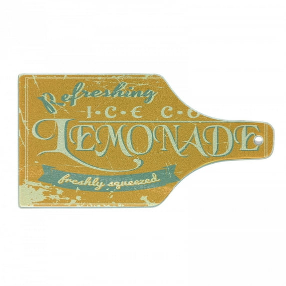 Lemons Cutting Board, Refreshing Ice Cold Lemonade Freshly Squeezed Advertisement on Grungy Border, Decorative Tempered Glass Cutting and Serving Board, in 3 Sizes, by Ambesonne
