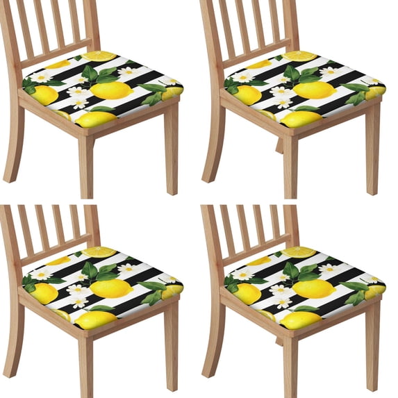 Lemons and Daisies Seat Covers for Dining Room Chairs Set Of 4,Stretch Printed Washable Chair Seat Cover with Elastic Ties and Button,Removable Waterproof Couch Cushion Covers