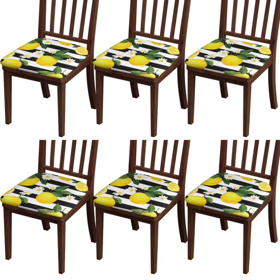 Lemons and Daisies Seat Covers for Dining Room Chairs Set Of 6,Stretch Printed Washable Chair Seat Cover with Elastic Ties and Button,Removable Waterproof Couch Cushion Covers