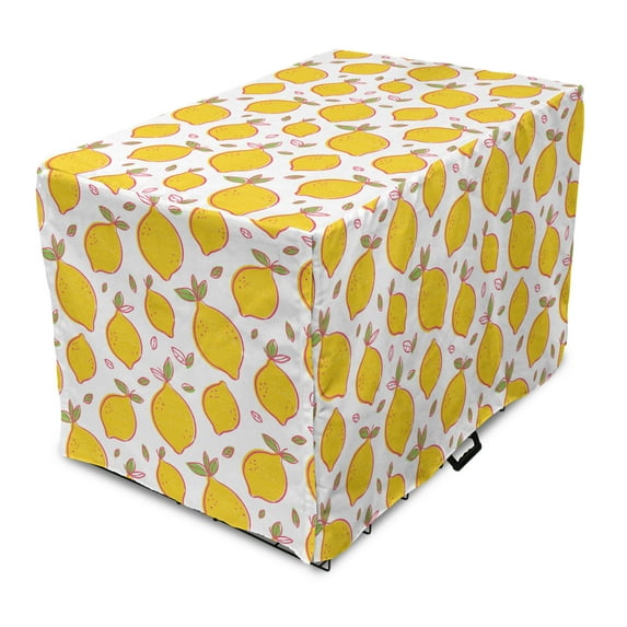 Lemons Dog Crate Cover, Energetic Vibrant Colors Summer Citrus Fruits Blossom Print, Easy to Use Pet Kennel Cover Small Dogs Puppies Kittens, 7 Sizes, Earth Yellow Lime Green, by Ambesonne