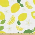 thumbnail image 1 of Lemons Fabric by the Yard, Continuous Citrus Leaves Flower Blossoms Polygonal Inspired Print, Decorative Upholstery Fabric for Chairs & Home Accents, Yellow Fern Green by Ambesonne, 1 of 5