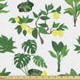 thumbnail image 1 of Lemons Fabric by the Yard, Digitally Generated Monstera Tropical Leaves and Citrus Blossoms, Decorative Upholstery Fabric for Sofas and Home Accents, Pastel Yellow Fern Green by Ambesonne, 1 of 5