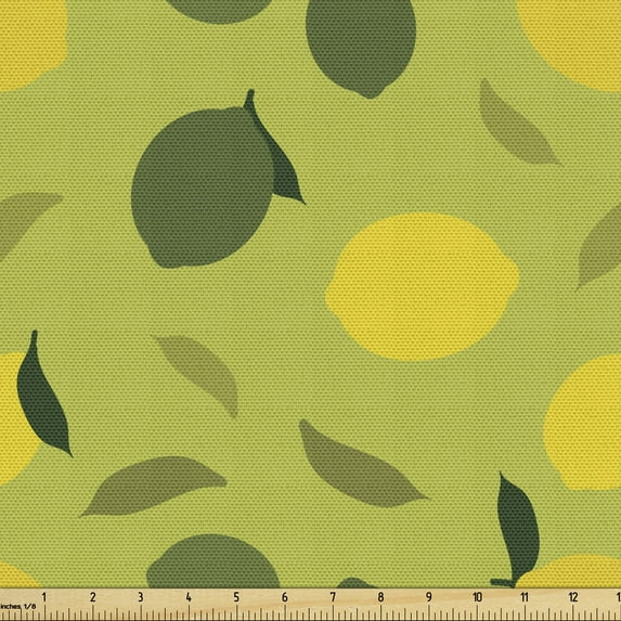 Lemons Fabric by the Yard, Simplistic Vibrant Colors Vitamin C Colorful Graphic, Decorative Upholstery Fabric for Chairs & Home Accents, Olive Green Yellow by Ambesonne