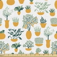 thumbnail image 1 of Lemons Fabric by the Yard, Tropical Citrus Blossoms in Pots Print on Plain Background, Decorative Upholstery Fabric for Sofas and Home Accents, Marigold Almond Green by Ambesonne, 1 of 5
