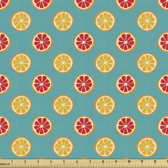 Lemons Fabric by the Yard Upholstery, Rhythmic Citrus Slices Pop Colorful Vibrant Pattern, Decorative Fabric for DIY and Home Accents, Seafoam Yellow by Ambesonne