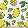 thumbnail image 1 of Ambesonne Lemons Fabric by the Yard Upholstery, Vivid Summer Citrus Blossom, 10 Yards, Yellow and Green, 1 of 5