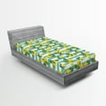 thumbnail image 1 of Lemons Fitted Sheet, Lemon Blossoms Leaves Citrus on Tree on Striped Background, Decorative Soft Bedding All-round Elastic Pocket, Twin XL Size, Seafoam Mustard, by Ambesonne, 1 of 1
