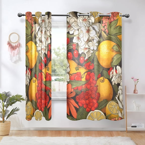 Lemons Flowers Floral Cherries Blackout Curtains Thermal Insulation 63 inch Grommet for Bedroom Living Room Bathroom Kitchen Windows 2 Pack