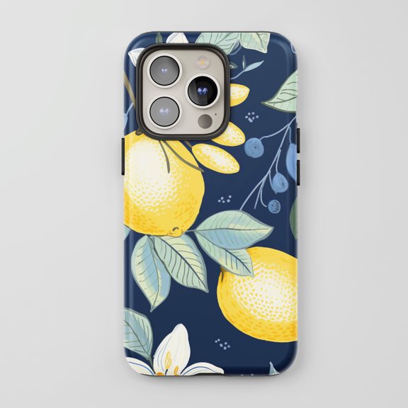 Lemons For All iPhone Series Protective Phone Case Botanical Art Navy Blue