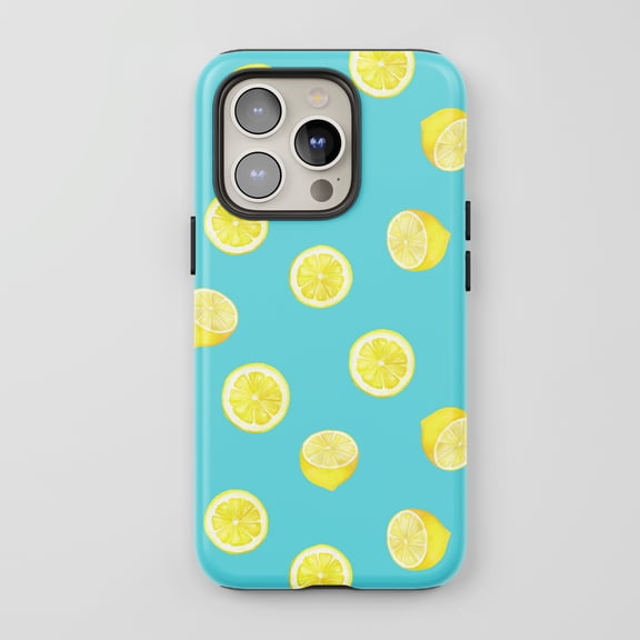 Lemons For All iPhone Series Protective Phone Case Watercolor Fruit Teal Blue