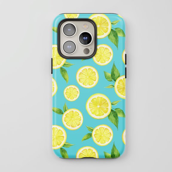 Lemons For All iPhone Series Protective Phone Case Watercolor Teal Yellow