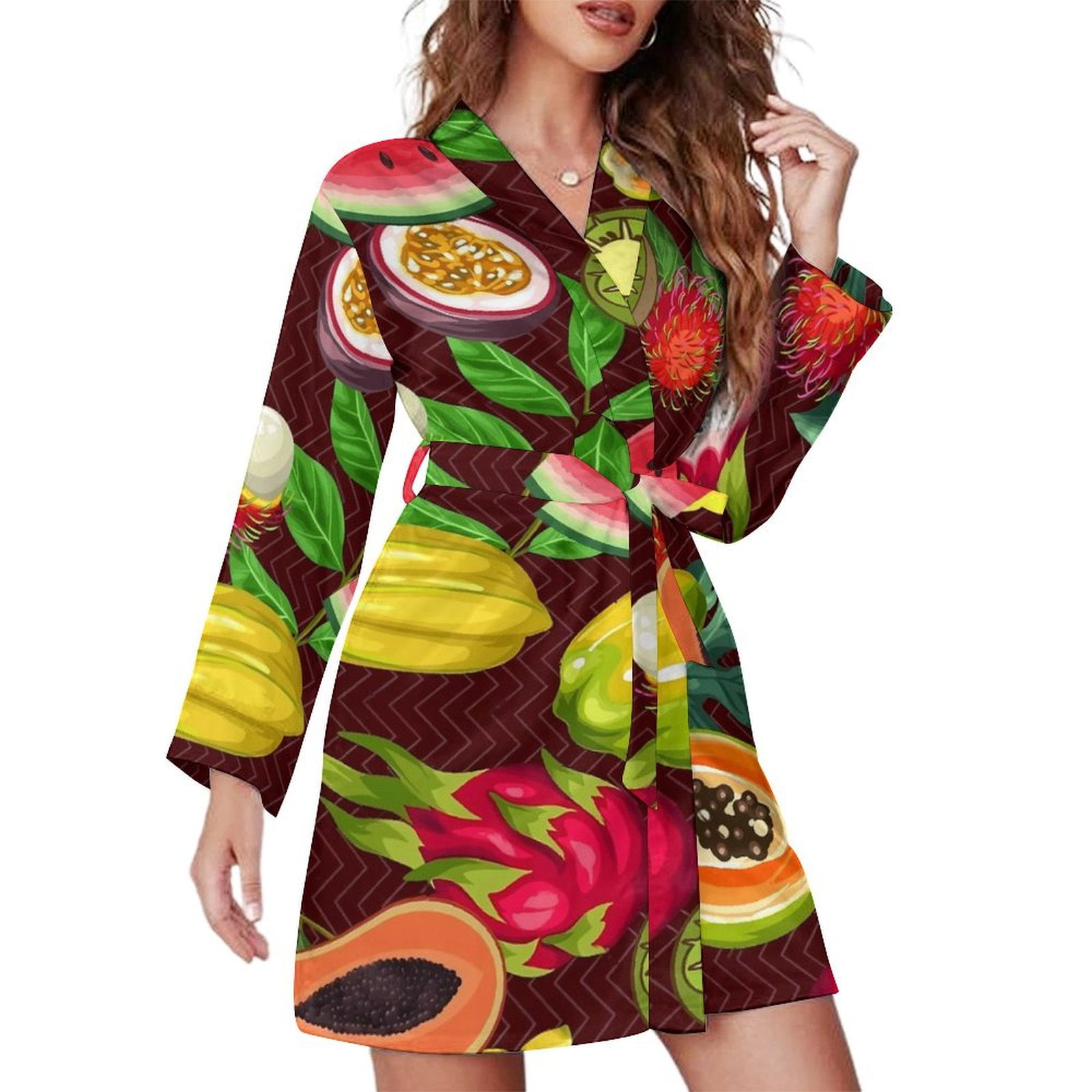 Lemons Fruit Print Pajama Robe Woman Blue Leaves Leisure Sleepwear Long ...