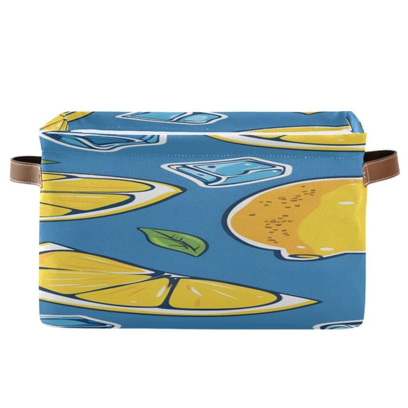 Lemons Ice Cubes Leaves Square Storage Bins with Handles Collapsible Containing Box 1 Pack