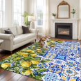 thumbnail image 1 of Lemons Large Area Rugs 5x8 ft National Style Summer Lemon Blue Floral Texture Washable Rug Non Slip Indoor Carpet Absorbent Floor Mat for Living Room Bedroom Dining Room, 1 of 9