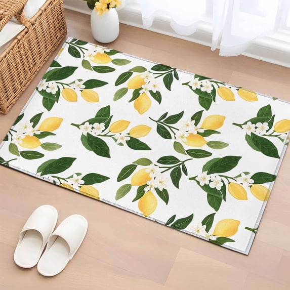 Lemons Leaves Entryway Rug 2'x3' Non Slip Front Door Mats, Summer Fruits Floral Botanical Entrance Rugs Indoor Outdoor Carpet, Washable Floor Mats Small Area Rug for Bedroom Kitchen