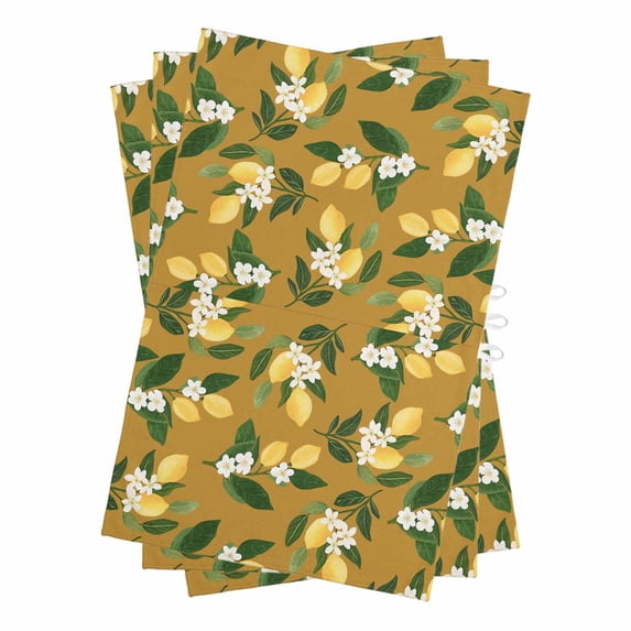 Lemons Leaves Kitchen Towels Set of 3, Water Absorbent Dish Towel, Summer Fruits Floral Botanical Brown Decorative Hand Towels - Quick Drying Cloth for Cooking Baking, 18x28 Inch
