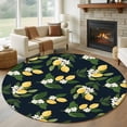 thumbnail image 1 of Lemons Leaves Round Area Rug 6Ft Washable Circle Rugs for Bathroom Office, Summer Fruits Floral Botanical Black Non-Slip Carpet Floor Mats Indoor Outdoor Carpet Runner Aesthetic Home Decor, 1 of 8